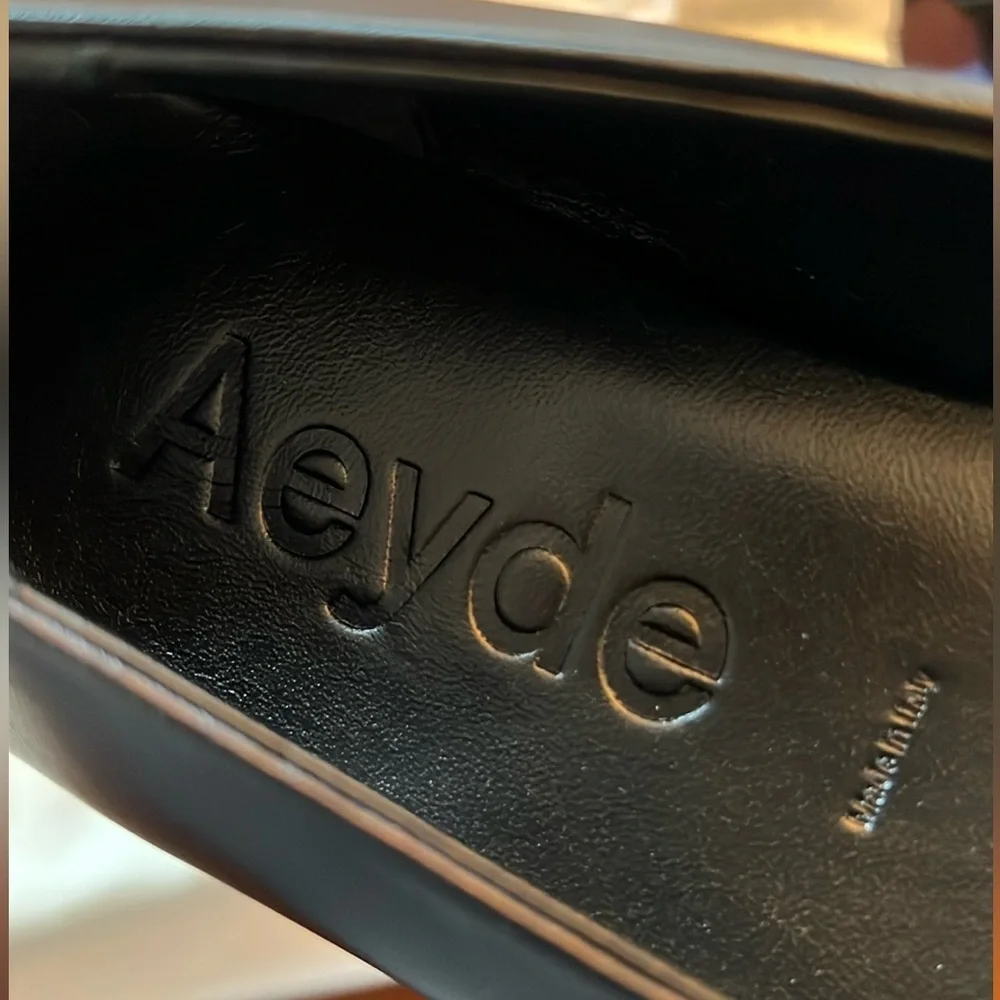 NIB Aeyde Tom Square Toe Calf Leather Black Penny Loafer - Picture 8 of 14